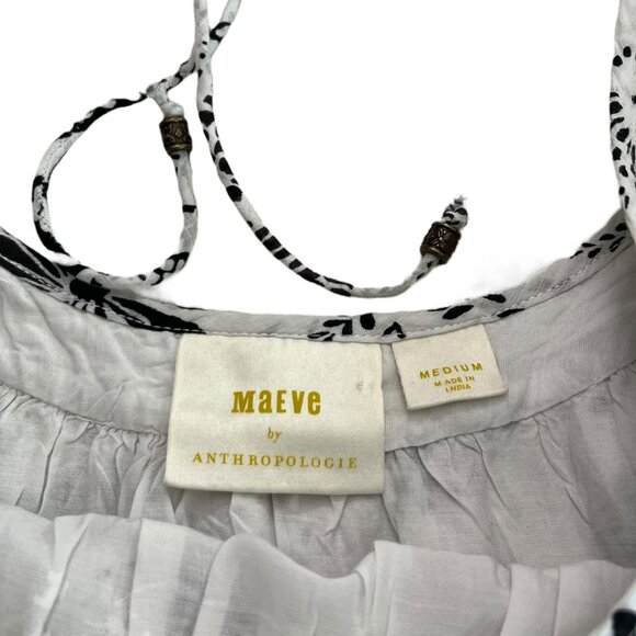 Maeve Flutter Sleeve Babydoll Cottagecore Mini Dress White Black M Boho Coastal - Picture 7 of 11